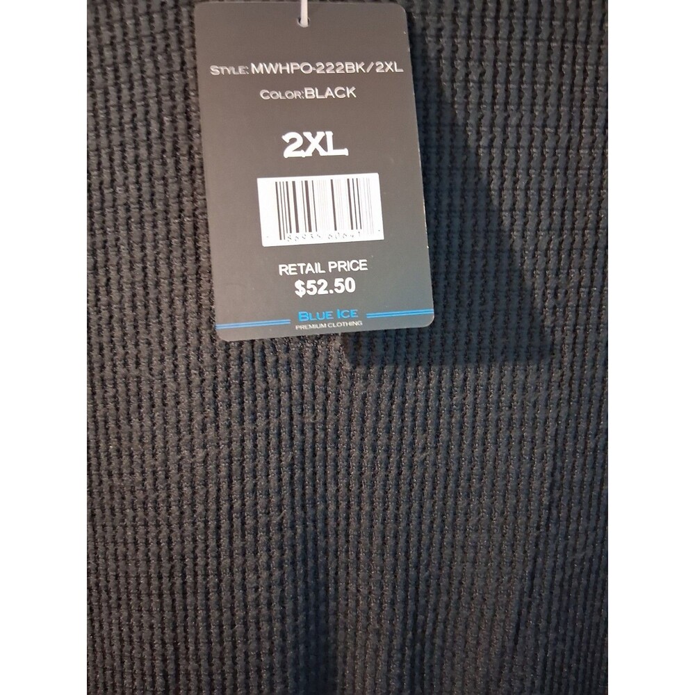 Blue Ice Men's Black Waffle Knit Pullover Hoodie Kangaroo Pocket 2XL MPN - Picture 3 of 5